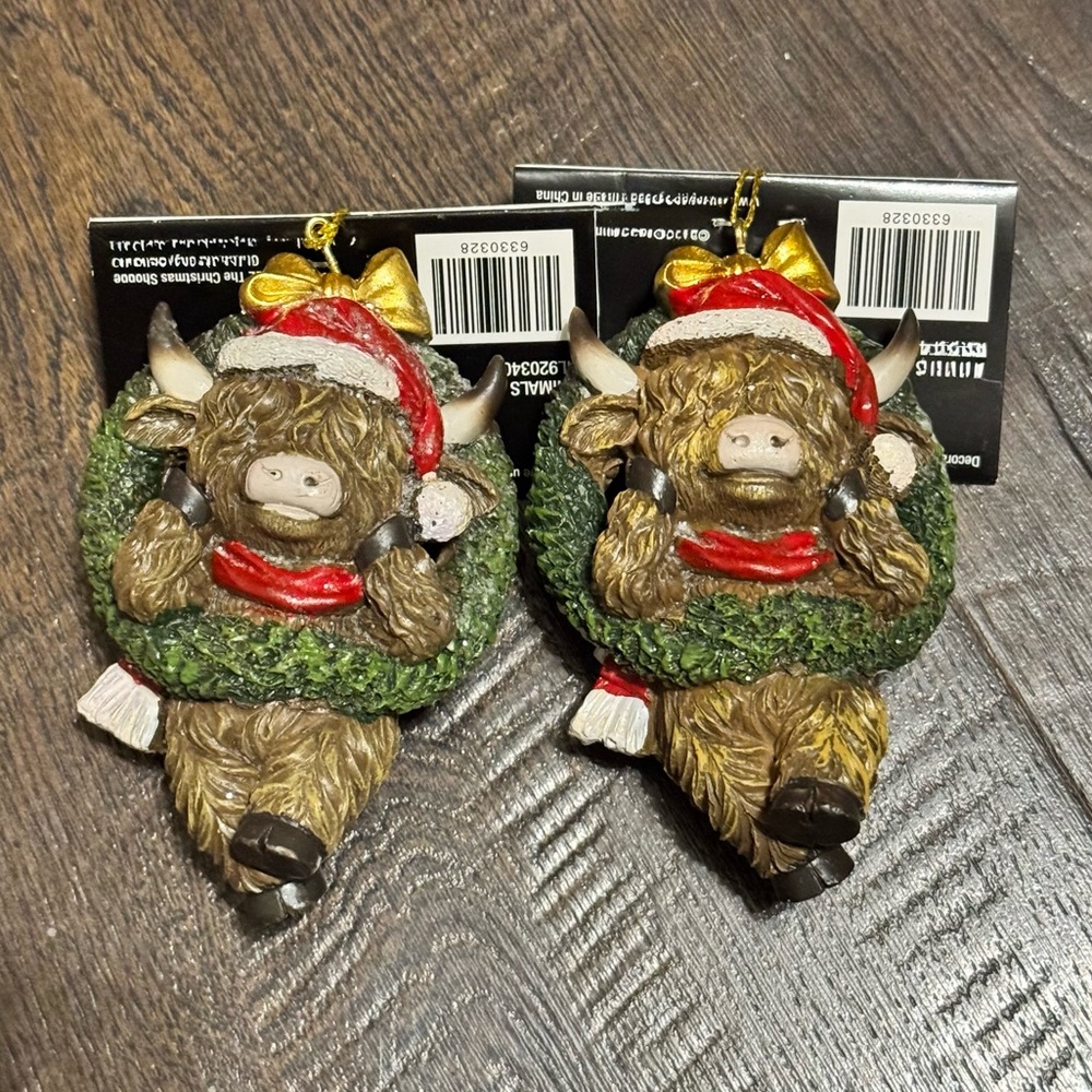 Festive Highland Cow Holiday Ornament Set